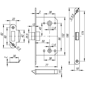 Защелка бесшумная многофункциональная Morelli 1895P AB, цвет - бронза