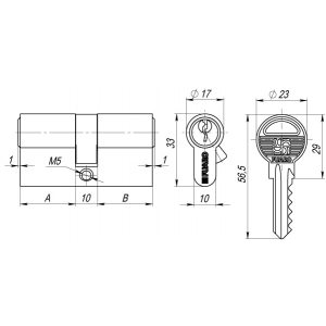 Цилиндровый механизм 100 ZA 60 mm (25+10+25) CP хром 5 кл.