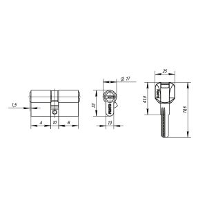 Цилиндровый механизм Z400/70 mm (30+10+30) CP хром 5 кл.