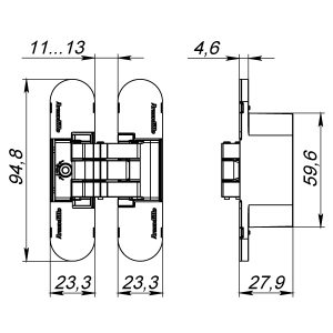 Петля скрытой установки U3D4000 SN (9540UN3D) мат. никель