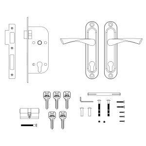 Замок врезной цилиндровый с защёлкой в комплекте с ручкой KIT P16 4070 CRONA SN (мат. никель), 5 кл.