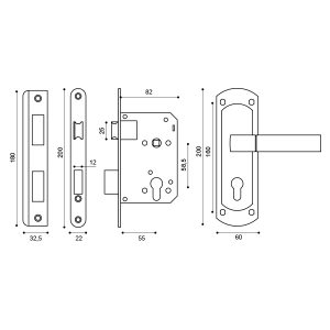 Замок врезной цилиндровый с защёлкой в комплекте с ручкой KIT P25 5558 ORION SN/CP,  W/B